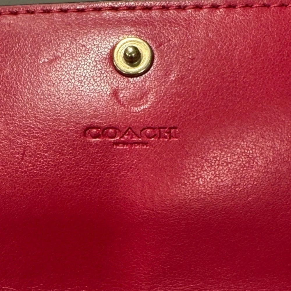 Coach Cherry Red and Gold Soft Leather Trifold